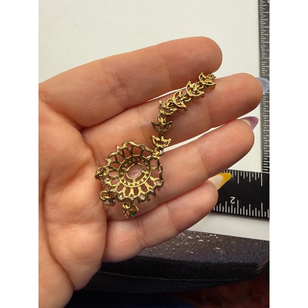 Gold Tone Maang Tikka Indian‎ Bridal Headpiece Crystal Multi Color Stone Jewelry